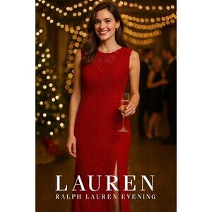 Lauren Ralph Lauren Evening Red Lace Gown 4P Petite – Wedding Guest, Holiday...
